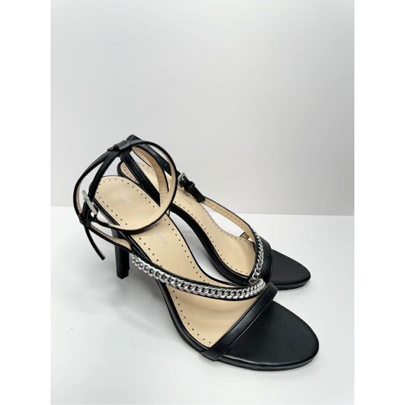 Adrienne Vittadini Sandals Womens Size 8.5 Black Glow Ankle Strap Heels - Picture 1 of 8